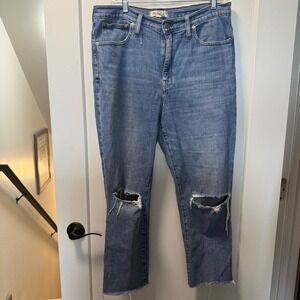 Madewell the High-Rise Slim Crop‎ Boyjean Ankle Distressed High Waist 30